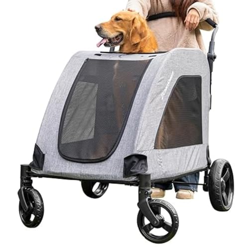 Extra Large Dog Stroller - Adjustable Handles,Lightweight Folding Pet,All-Terrain 4 Wheel for 2 Medium,Dual Entry Safety Dog,Capacity 160 lbs,Gray
