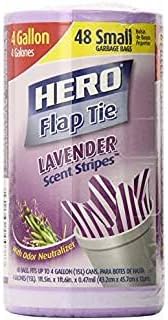 Hero Lavender Scent Stripes Flap Tie Small Garbage Bags, 4 gallon, 48 count