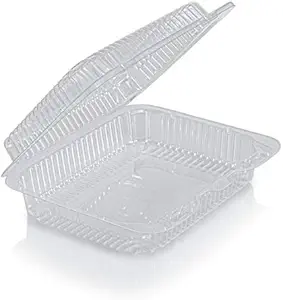 Clear Plastic Hinged Food containers - Sturdy Disposable Bakery Lid Cookie Container Boxes - 7”x 6”x2” (80)