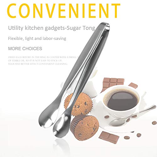 Huture 6 PCS Stainless Steel Mini Sugar Flatware Pastry Ice Tongs Pom Cube Pliers Candy Appetizers Serving Clip 11cm Dishwasher Safe Kitchen Tongs for Wedding Party BBQ Tea Coffee Bar Grill, Silver