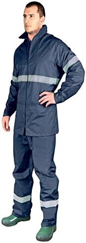NAVY Hi Vis Rain Suit New Waterproof Jacket Trousers Set Mens Rain Coat Hi Visibility (Large)