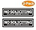 No Soliciting Sign for Door - Metal Signs for House Business and Office Wall - Weather Resistant Aluminum with Strong Self Adhesive (2 Pack, Black 7×2 inches)