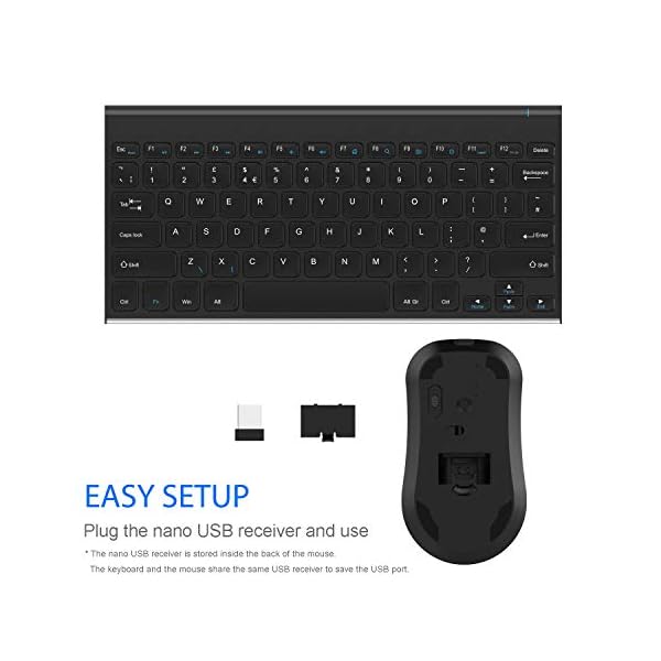 Arteck 2.4G Wireless Keyboard and Mouse Combo QWERTY UK Layout Compact Stainless Full Size Keyboard and Ergonomic Mouse…