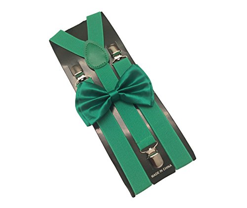 Green Mens Bowtie Set Youth Bow Tie and Suspenders for Men Clip Suspenders