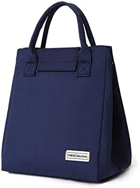 New Fashion Lunch Bag Tote Insulated Cooler Bento Stylish Reusable Waterproof for Picnic Work School Kids Girls Women (Navy Blue)