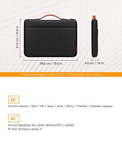 Inateck 14 Inch Laptop Case Sleeve Briefcase Compatible with 15.3 inch MacBook Air M2 2023, 14 inch Notebook/Chromebook/ThinkPad/Ultrabook, MacBook Pro 15 Inch 2016-2019, Surface Laptop 3 - Black - Image 3