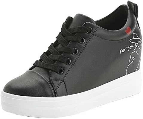 Mashiaoyi Women's Inner-Increaser Round-Toe Flatform Lace-up Trainers US 8 Black