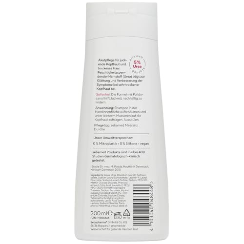 Sebamed 5% Urea Anti-Juckreiz Shampoo 200 ml, bei trockener Kopfhaut, sanfte seifenfreie Reinigung, lindert spürbar Juckreiz der trockene Kopfhaut, spendet Feuchtigkeit, Shampoo für Damen und Herren 2