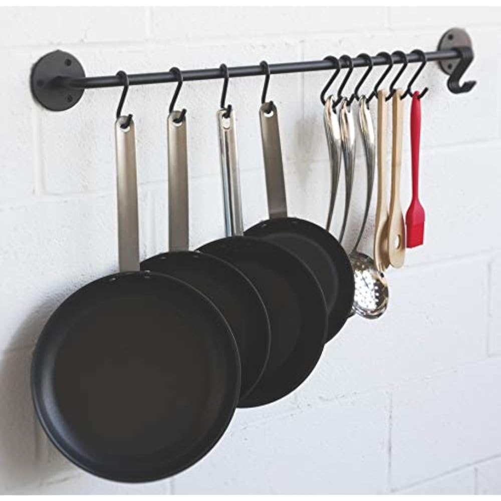 Kitchen Pot Racks, Set Of 2 Wall Rails With 20 Hooks, Solid Iron, 33