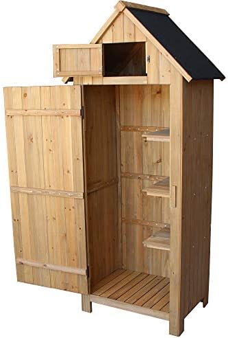TryMe 70” Wooden Garden Storage Shed Tool Shed Organizer Wooden Lockers with Single Door - Fir Wood