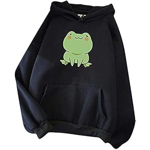 Dames Solid Color Hoodies Leuke Gedrukt Sweatshirt Kikker Skateboard Cartoon Mooie Printing Lange Mouw Tops Hoodie Trui…