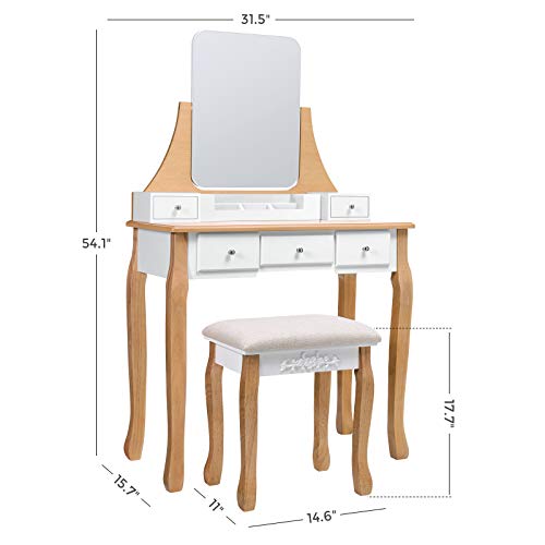 VASAGLE Makeup Vanity Set, Makeup Dressing Table Set with Frameless