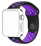 SeKon 42mm Soft Silicone Replacement Band for Apple Watch Series 2, Series 1, Sport, Edition (42mm M/L Black/Purple)