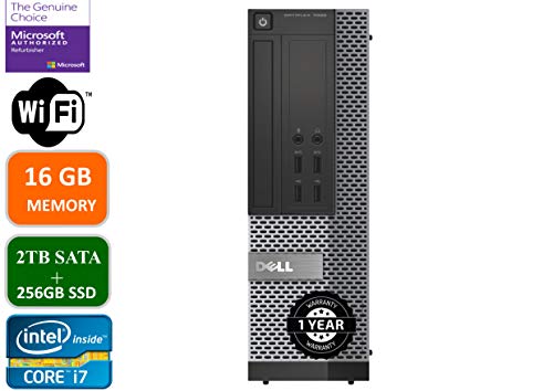 Dell Optiplex 7020 Desktop Computer, Intel Quad-Core i7-4770 Up to 3.6GHz, 16 GB RAM, 2TB +256GB SSD HDD, DVD, USB 3.0, WiFi, HDMI, Windows 10 Pro (Renewed)