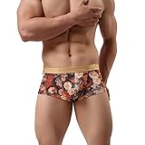 Men's Underwear,Neartime Classic Briefs Man Flower Print Boxer Under Wear Full Briefs (XL, Orange)