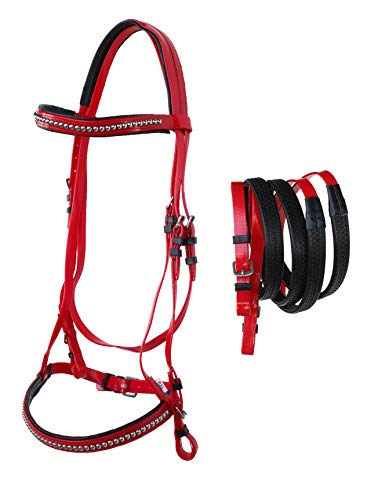 PRORIDER Equine Horse Biothane English Bridle Noseband Tack Reins Red 40HS72RD