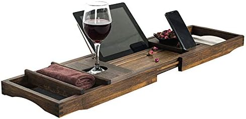 Shelves MEIDUO Wood Luxury Bamboo Bathtub Caddy Tray, Adjustable Bath Table Extending Non Slip Sides, Fits Any Tub