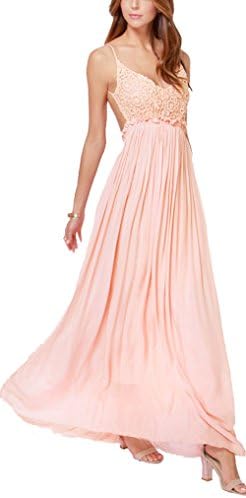 Oure Women Sexy Bohemian Embroidery Backless Pleat Maxi Full Dress (M, Pink)