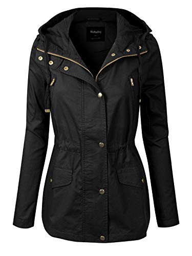 MixMatchy Women's Lightweight Front Zipper Solid Utility Anorak Hoodie Jacket
