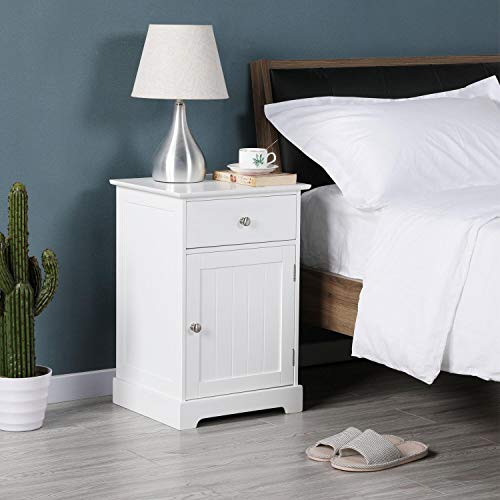 YAHEETECH Nightstand End Table with One Drawer and One Door, Wooden Accent Table Sofa Bed Side Storage Cabinet White
