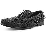 Bolano Mens Slip on Loafer with Large Spikes Shiny Metallic Smoking Slipper Shoe, Style Mesa