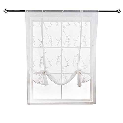 Sinogem White Branch Embroidered Linen Look Short Semi Sheer