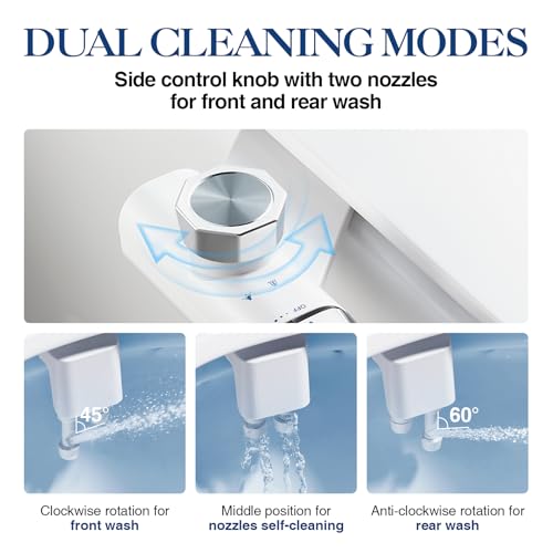 Non-Electric Toilet Bidet Sprayer with Retractable and Self-Cleaning Dual Nozzle, Portable Cold Water Bidet with Pressure Control, Front and Rear Cleaning (TT17NA)