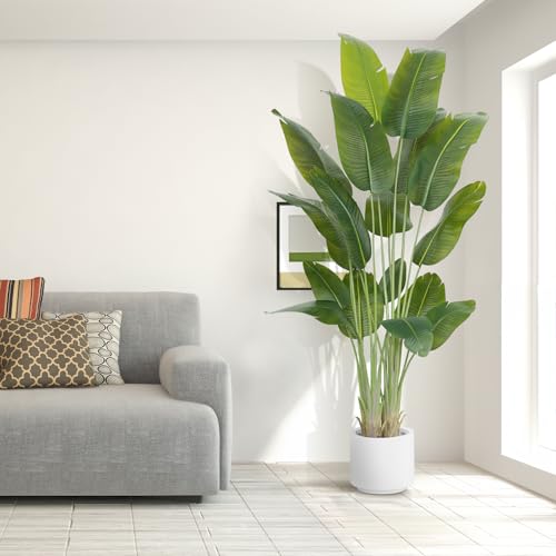 ZEEOZE Artificial Plant Bird of Paradise 230 cm Decorative Artificial Plants with 18 Banana Leaves, Large Indoor Artificial Plant with White Pot for Home Decoration Living Room Home Room Decor