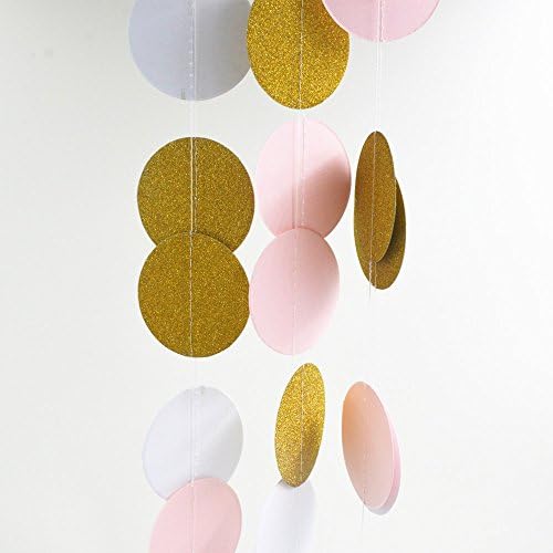 Paper Garland, 3pack 30ft Hanging Glitter Paper Garland Circle Dots for Wedding, Bridal Showers, Birthday Party, Baby Shower, Event &amp; Party Decor (Circle Polka Dots-Pink White Gold)