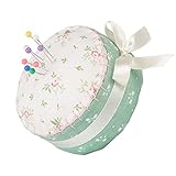 Neoviva Floral Fabric Coated Fully Padded Pin Cushion in Cupcake Shape with Satin Ribbon Knot for Long Needle Storage, Floral Stylish Japan