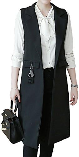 LINGMIN Women's Open Longline Sleeveless Blazer Solid Jacket Vest Waistcoat with Pockets