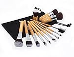 Suntop Makeup Brushes 12 Pieces Bamboo Makeup Brush Set Professional Synthetic Kabuki Foundation Blending Concealer Eye Face Cosmetics Brushes Kit for Power Liquid Cream with Bag (12 Pcs)