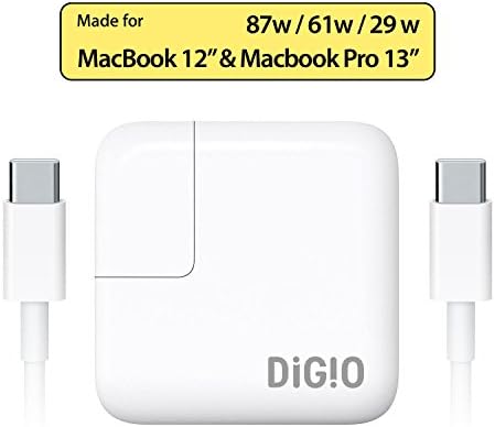87W 61W 29W USB-C Power Adapter AC Supply Charger Free USB-C Charge Charging Cable (14.5V 2A or 5.2V 2.4A) for Apple New Macbook Pro 13-inch 12-inch Inch 2015 2016 61W 29W USB-C Power Adapter Laptop