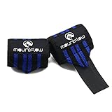 Wrist Wraps for Men & Women by MountFlow - Crossfit Weight Lifting Bench Powerlifting - Adjustable Velcro - Heavy Duty Strong Wide Support - with Thick Thumb Loop - Black & Blue Cotton & Neoprene