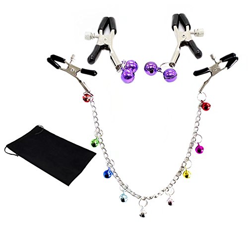 JHion Women's Adjustable Nipple Clamps Female Breast Vaginal Clips with Small Purple Bells for Couple with Free Storage Bag Purple
