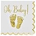 100 Baby Shower Napkin Oh Baby Luncheon Napkins with Scalloped Edge 3-Ply Gold Feet Footprints on White Paper Napkin for Boy & Girl Gender Reveal Party Supplies Decoration Accessories by Gift Boutique
