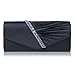 Damara Womens Pleated Crystal-Studded Satin Handbag Evening Clutch,Navy Blue