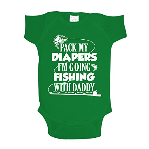 Pack My Diapers I'm Going Fishing With Daddy Baby One Piece NB Kelly Green