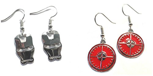 Silver Ironman Mask and Hawkeye Logo Dangle Earrings w/Gift Box