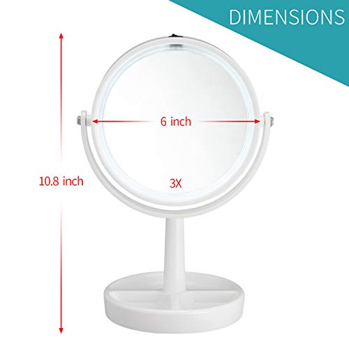 Lighted Makeup Mirror - 6" LED Tabletop Vanity Mirror 3x Magnification Two-Sided 360 Rotation Polished Mirror NATUROUS