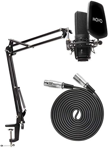 Movo VSM-7 XLR Microphone Bundle with Mic Growth Arm and Pop Filter – Podcast Tools for Recording Microphones & Equipment – Growth Mic Stand for Condenser Microphones – Good Podcast Mic Package