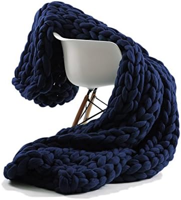 ACARPO Chunky Knit Blanket Handwoven Wool Yarn Knitting Throw Bed Sofa Super Warm Home Decor Navy 47"x71"