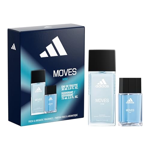adidas Moves for Him Giftset,1 fl oz EDT + 2.5 fl oz Body Fragrance, Notes of Green Apple, Cedarwood, Musk, Men's Fragrance, Long Lasting, Sporty Fragrance, Travel Size