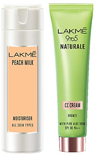 Lakme Peach Milk Moisturizer Body Lotion 200 ml & Lakme 9 to 5 Naturale CC Cream, Bronze, 30g