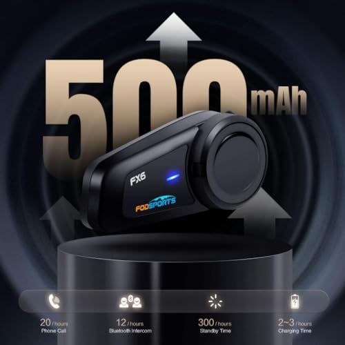 Motorcycle Bluetooth Headset Communicaton System Fodsports FX6 Helmet Intercom 1000m 6 Riders Group Motorbike Intercom Universal Bluetooth Motorcycle Helmet Voice Dial/Usable On Charge (2 Pack FX6)