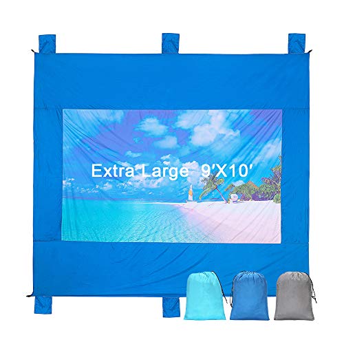 Acdyion Outdoor Sandproof Beach Blanket 9' X 10' Lightweight Oversized Waterproof Durable Beach Mat for Picnic, Travel, Camping, Hiking, Festivals Large Printing Blanket with Pockets (Sapphire Blue)