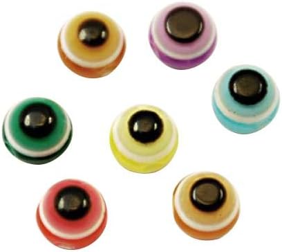 Pandahall 100pcs Assorted Colour Flat Round Evil Eye Striped Acrylic Resin Beads Craft jewelry Making Beads, Mixed Color, 6x5mm, Hole: 1mm