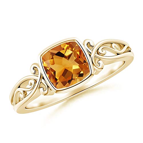 Vintage Style Cushion Citrine Solitaire Ring (6mm Citrine)