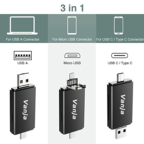 Vanja 3 in 1 Micro SD Card Reader, USBC USBA Micro USB Portable