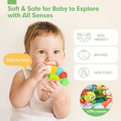 hahaland Baby Toys 0-3 Months - 3 in 1 Tummy Time & Support for Sitting Cushion - Toys with Rattles, Teether for Baby 0 3 6 Months